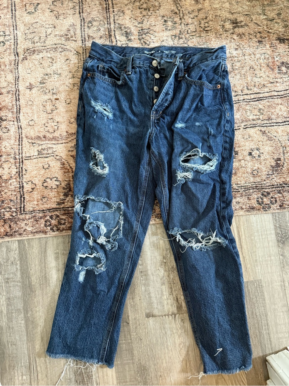 Old Navy Slouchy Straight High-Rise Jeans in Dark Blue